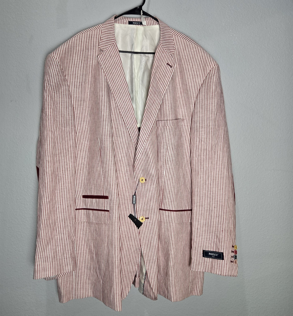 Inserch Italy 5XL Cranberry Stripe Elbow Patch Linen Blazer